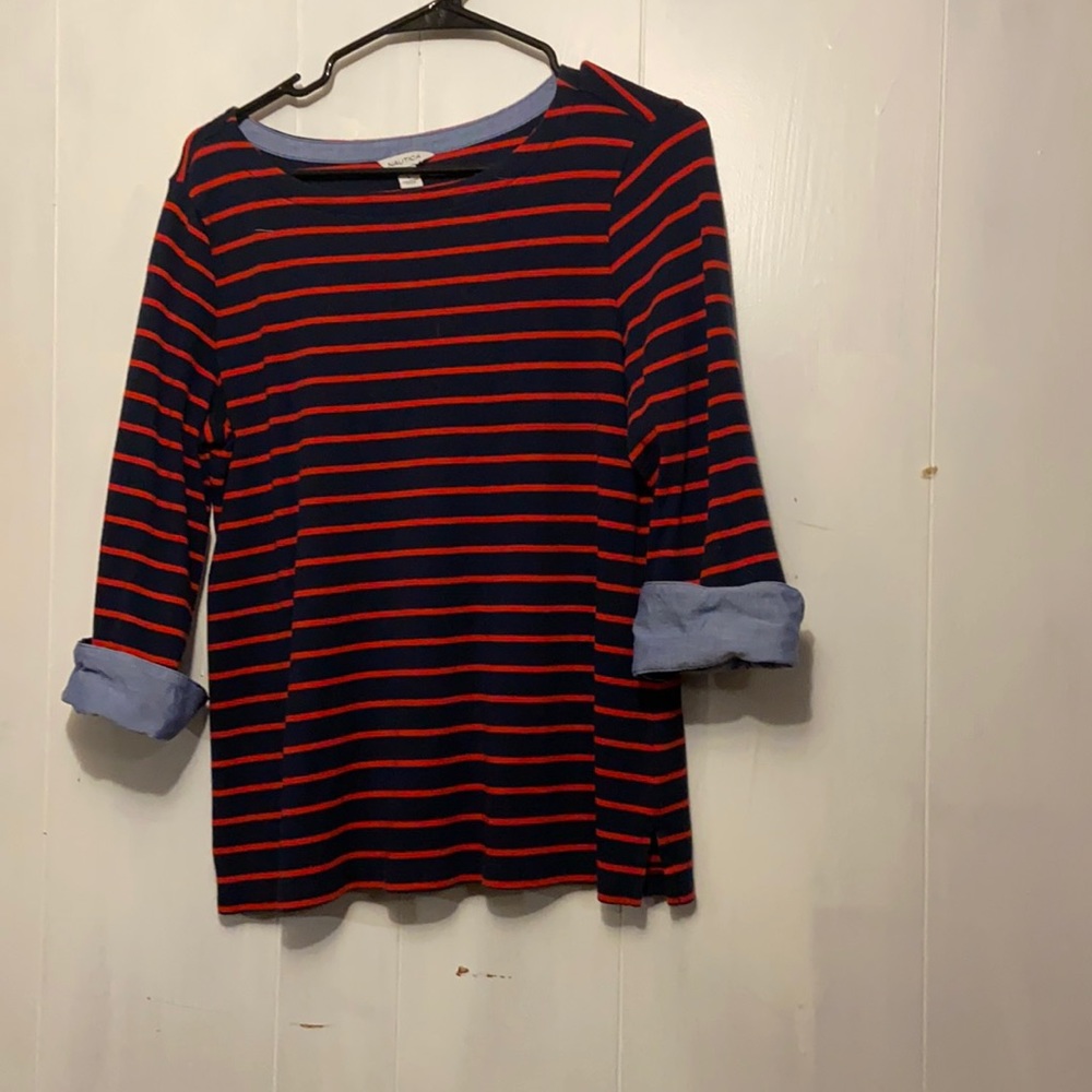 Navy and red stripped nautica long sleeve